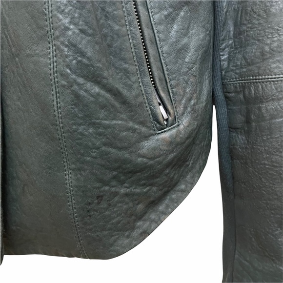 VEDA Leather Biker Jacket Dark Olive Green Size Large - Picture 8 of 15